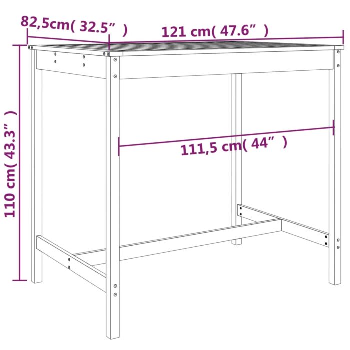 Table de jardin marron miel 121x82,5x110 cm bois massif de pin – Image 5