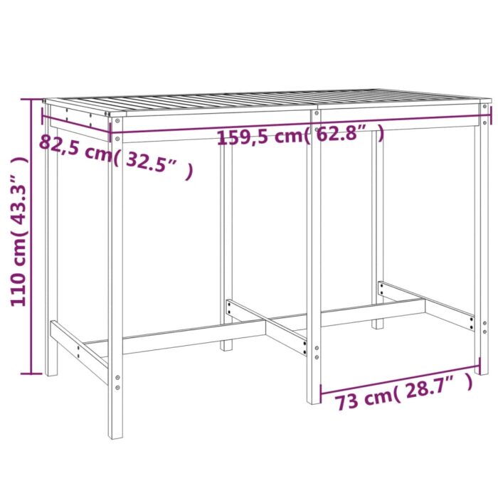 Table de jardin 159,5x82,5x110 cm bois massif de pin – Image 5
