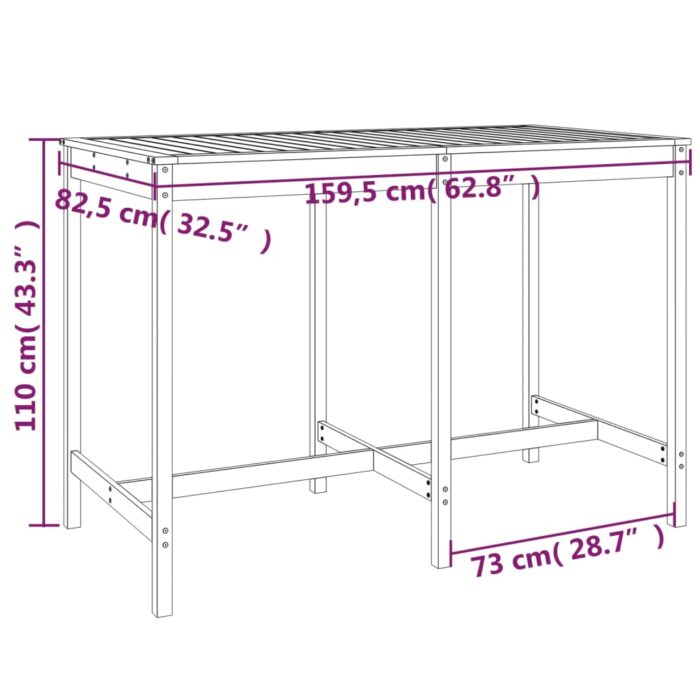 Table de jardin marron miel 159,5x82,5x110cm bois massif de pin – Image 5
