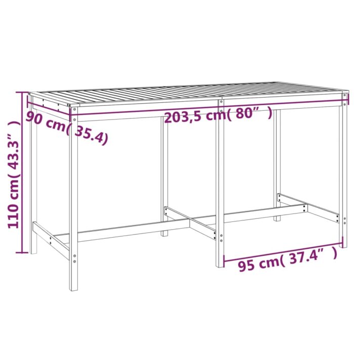 Table de jardin blanc 203,5x90x110 cm bois massif de pin – Image 5
