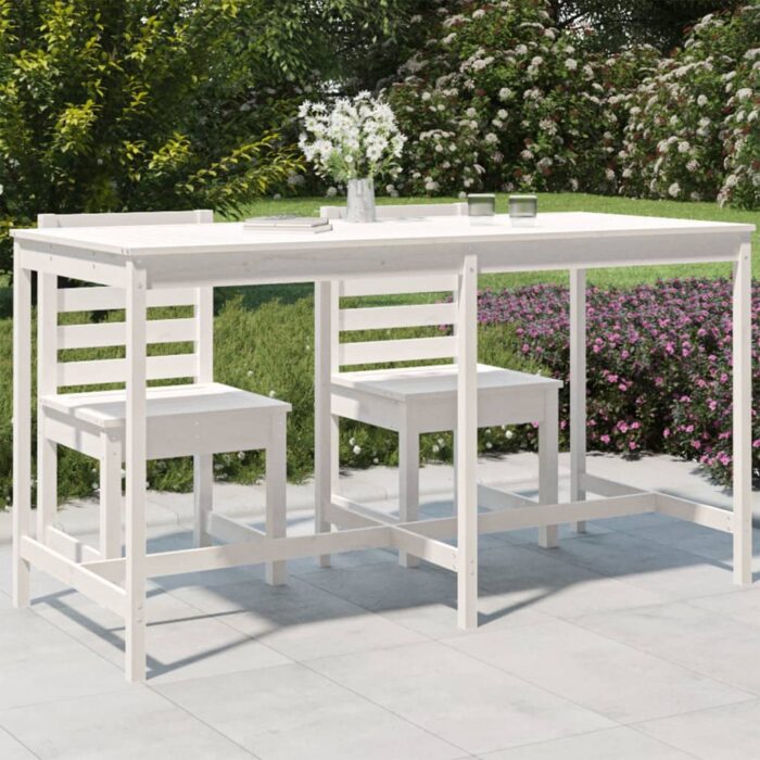 Table de jardin blanc 203,5x90x110 cm bois massif de pin – Image 1