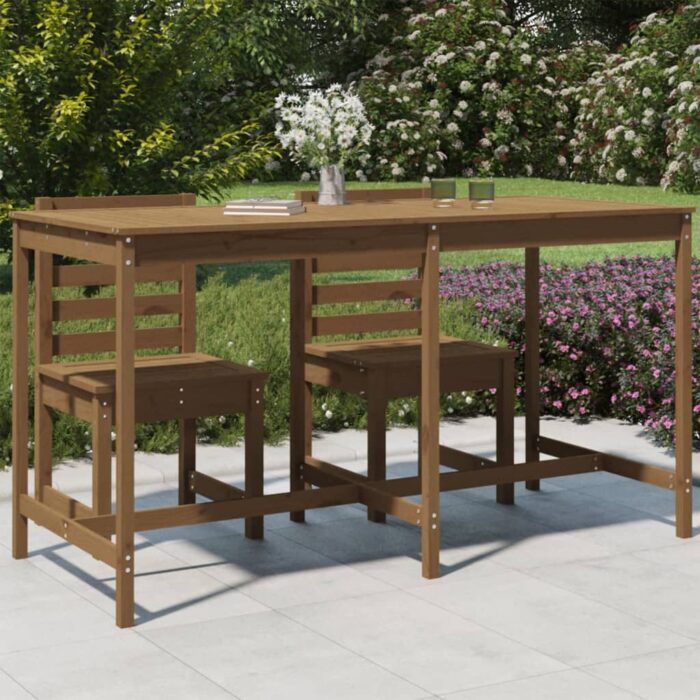 Table de jardin marron miel 203,5x90x110 cm bois massif de pin – Image 1