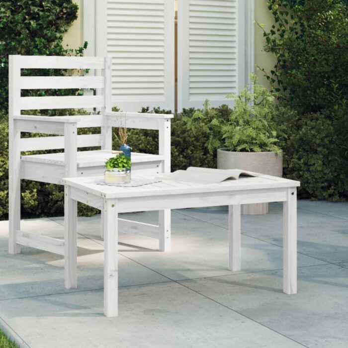 Table de jardin blanc 82,5x50,5x45 cm bois massif de pin – Image 1