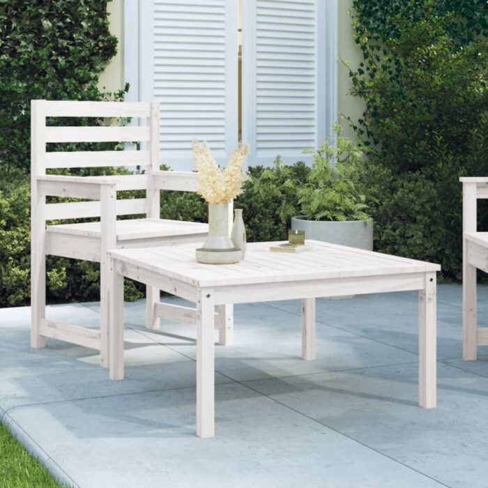 Table de jardin blanc 82,5x82,5x45 cm bois massif de pin – Image 1