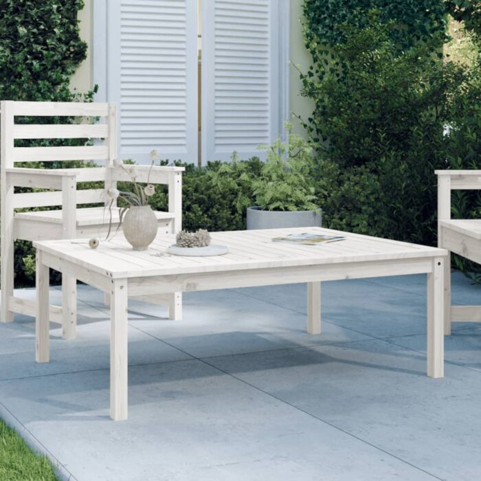 Table de jardin blanc 121x82,5x45 cm bois massif de pin – Image 1