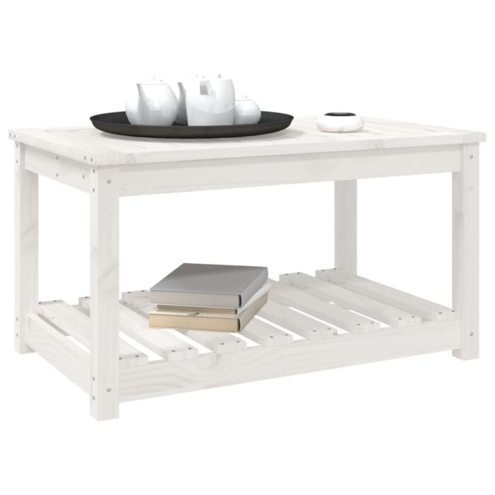 Table de jardin blanc 82,5x50,5x45 cm bois massif de pin – Image 2