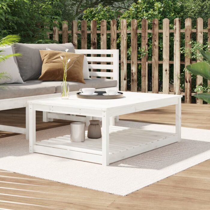 Table de jardin blanc 121x82,5x45 cm bois massif de pin – Image 1
