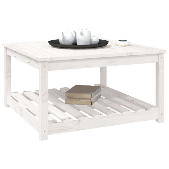 Table de jardin blanc 82,5x82,5x45 cm bois massif de pin – Image 2