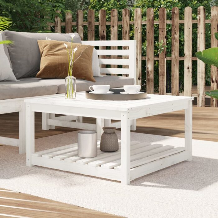 Table de jardin blanc 82,5x82,5x45 cm bois massif de pin – Image 1