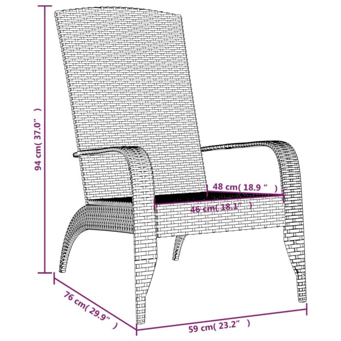 Chaise de jardin Adirondack Gris Résine tressée – Image 5