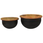 Ensemble de tables basses 2 pcs noir bois récupération massif – Image 3