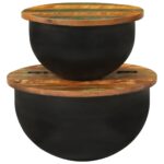 Ensemble de tables basses 2 pcs noir bois récupération massif – Image 4