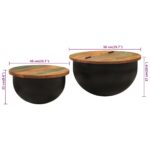 Ensemble de tables basses 2 pcs noir bois récupération massif – Image 7