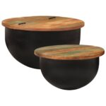Ensemble de tables basses 2 pcs noir bois récupération massif – Image 8