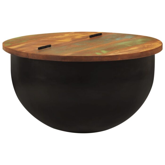 Table basse noir 50x27 cm bois de récupération massif – Image 1