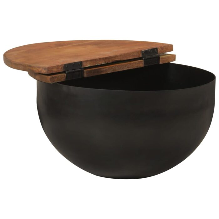 Table basse noir 50x27 cm bois de récupération massif – Image 2