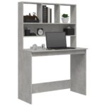 Bureau avec étagères Gris béton 102x45x148 cm Bois d'ingénierie – Image 2