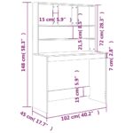 Bureau avec étagères Gris béton 102x45x148 cm Bois d'ingénierie – Image 6