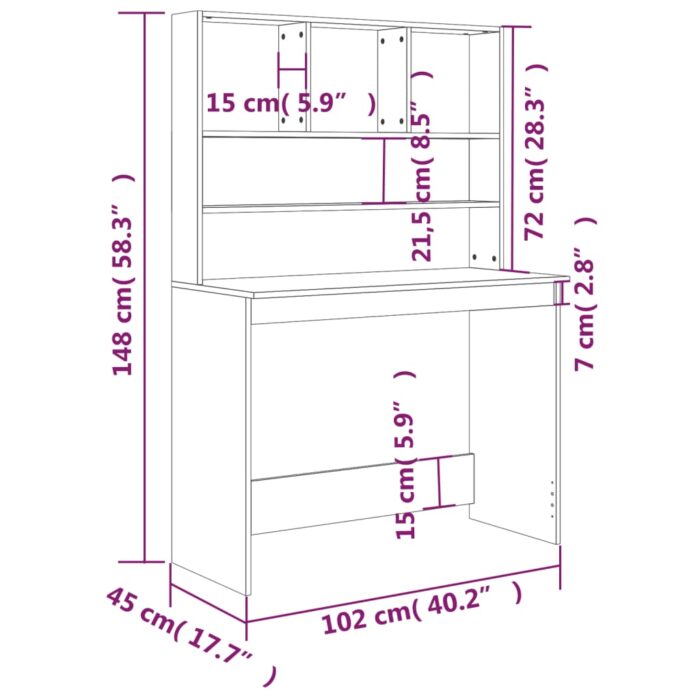 Bureau avec étagères Gris béton 102x45x148 cm Bois d'ingénierie – Image 6