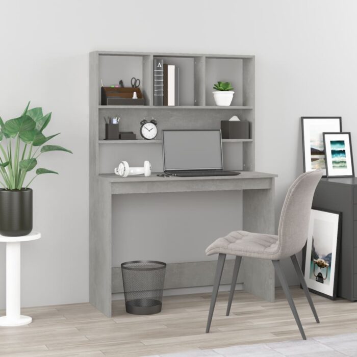 Bureau avec étagères Gris béton 102x45x148 cm Bois d'ingénierie – Image 1