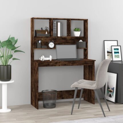 Bureau avec étagères Chêne fumé 102x45x148 cm Bois d'ingénierie