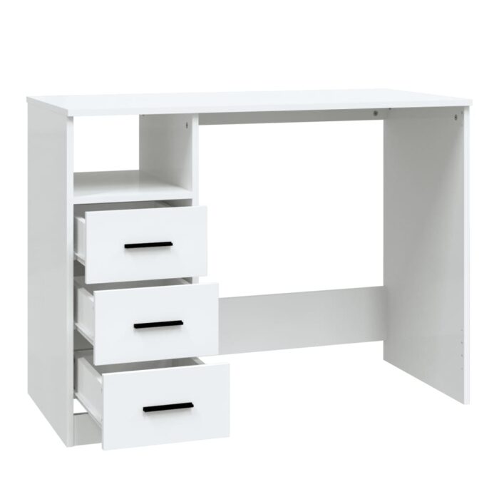 Bureau avec tiroirs Blanc 102x50x76 cm Bois d'ingénierie – Image 3