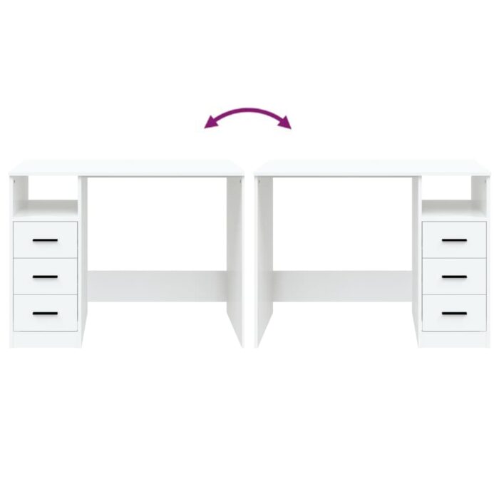 Bureau avec tiroirs Blanc 102x50x76 cm Bois d'ingénierie – Image 5