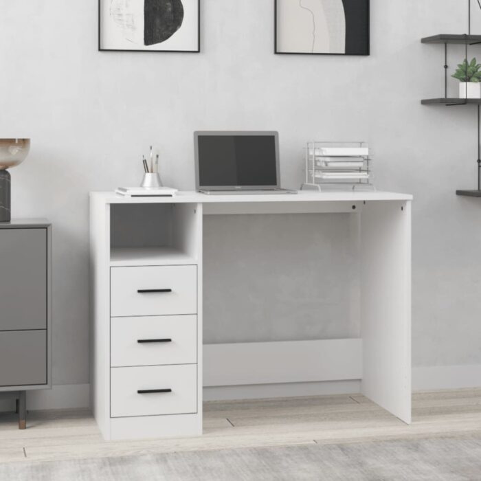 Bureau avec tiroirs Blanc 102x50x76 cm Bois d'ingénierie – Image 1