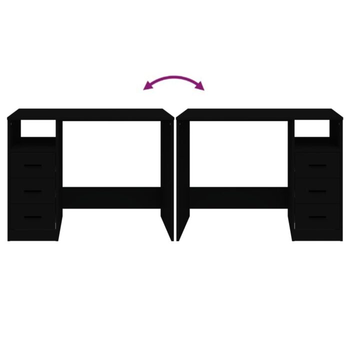 Bureau avec tiroirs Noir 102x50x76 cm Bois d'ingénierie – Image 5