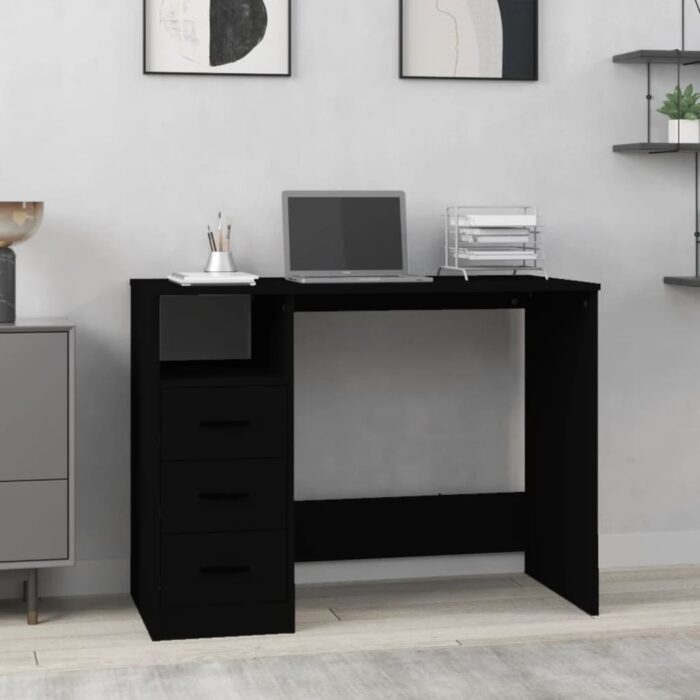 Bureau avec tiroirs Noir 102x50x76 cm Bois d'ingénierie – Image 1