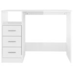 Bureau et tiroirs Blanc brillant 102x50x76 cm Bois d'ingénierie – Image 4