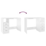 Bureau et tiroirs Blanc brillant 102x50x76 cm Bois d'ingénierie – Image 7