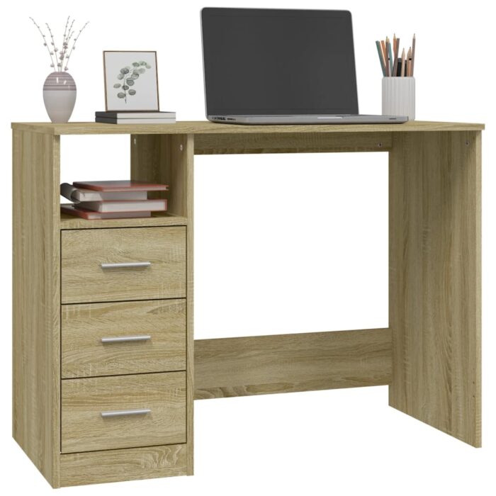 Bureau avec tiroirs Chêne sonoma 102x50x76 cm Bois d'ingénierie – Image 2