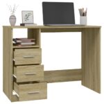 Bureau avec tiroirs Chêne sonoma 102x50x76 cm Bois d'ingénierie – Image 3