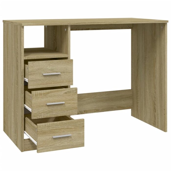 Bureau avec tiroirs Chêne sonoma 102x50x76 cm Bois d'ingénierie – Image 5