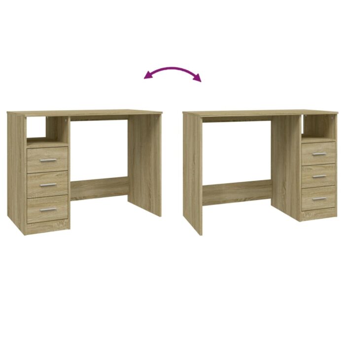 Bureau avec tiroirs Chêne sonoma 102x50x76 cm Bois d'ingénierie – Image 7