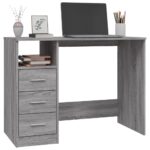 Bureau avec tiroirs Sonoma gris 102x50x76 cm Bois d'ingénierie – Image 2