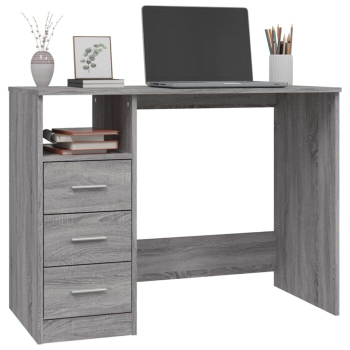 Bureau avec tiroirs Sonoma gris 102x50x76 cm Bois d'ingénierie – Image 2