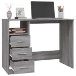 Bureau avec tiroirs Sonoma gris 102x50x76 cm Bois d'ingénierie – Image 3