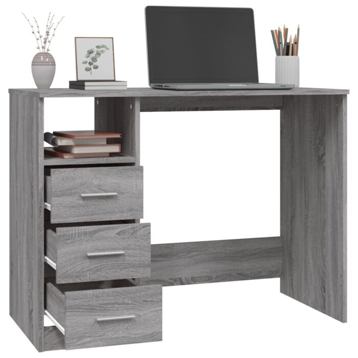 Bureau avec tiroirs Sonoma gris 102x50x76 cm Bois d'ingénierie – Image 3