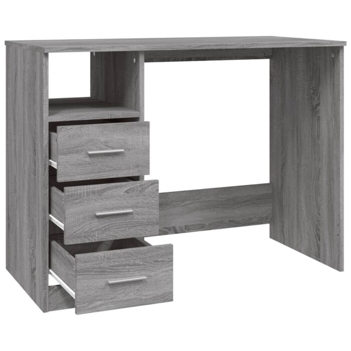 Bureau avec tiroirs Sonoma gris 102x50x76 cm Bois d'ingénierie – Image 5
