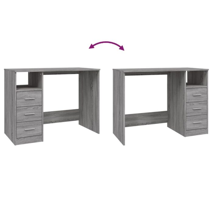 Bureau avec tiroirs Sonoma gris 102x50x76 cm Bois d'ingénierie – Image 7