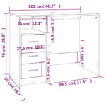 Bureau avec tiroirs Sonoma gris 102x50x76 cm Bois d'ingénierie – Image 9