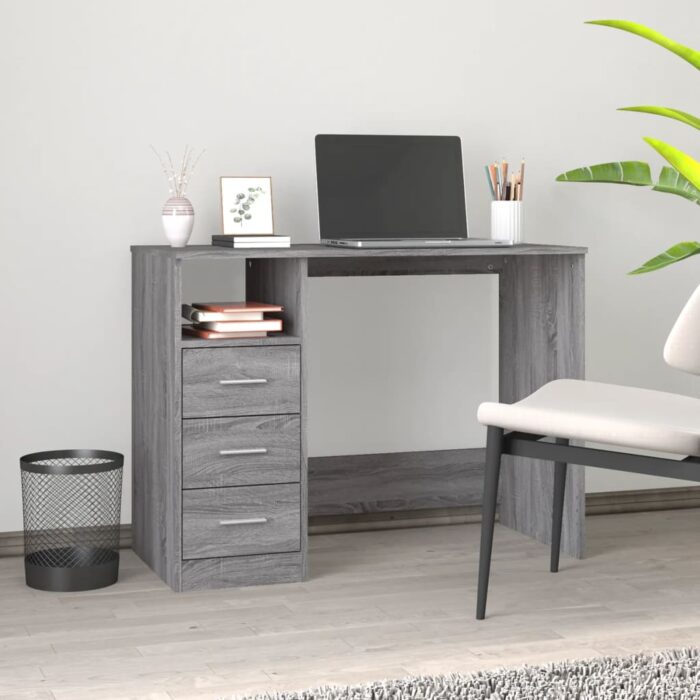 Bureau avec tiroirs Sonoma gris 102x50x76 cm Bois d'ingénierie – Image 1
