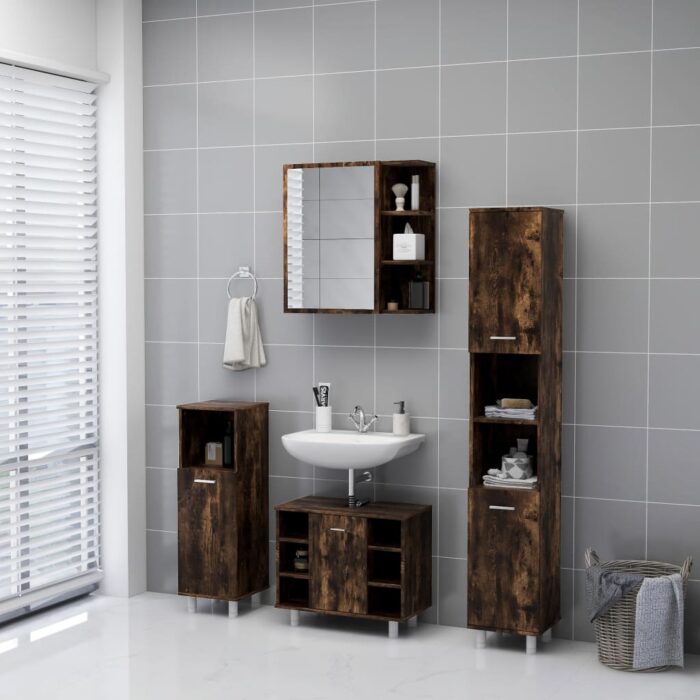 Armoire à miroir de salle de bain Chêne fumé 62,5x20,5x64 cm – Image 2