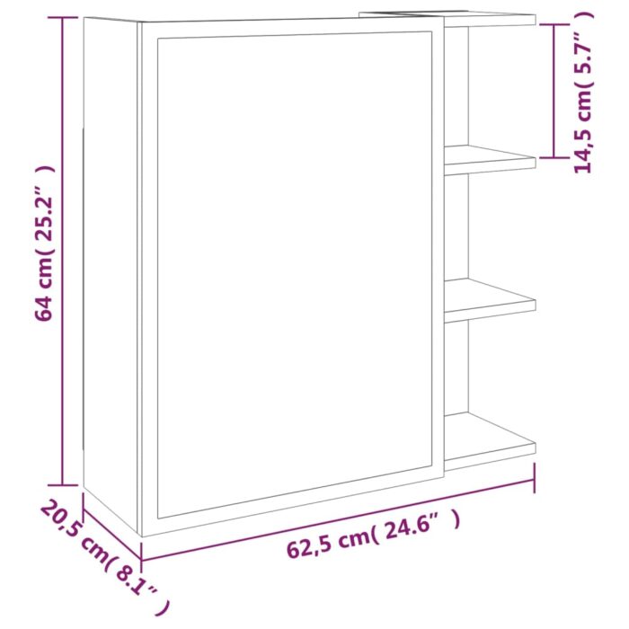 Armoire à miroir de salle de bain Chêne fumé 62,5x20,5x64 cm – Image 8