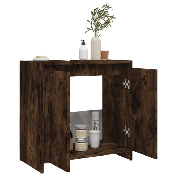 Armoire de bain Chêne fumé 60x33x61 cm Bois d'ingénierie – Image 2
