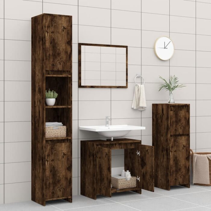 Armoire de bain Chêne fumé 60x33x61 cm Bois d'ingénierie – Image 8