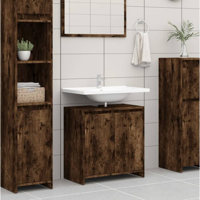 Armoire de bain Chêne fumé 60x33x61 cm Bois d'ingénierie – Image 1