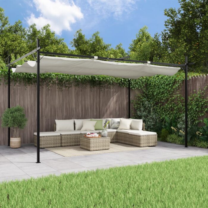 Pergola avec toit rétractable crème 395x292x230 cm – Image 1